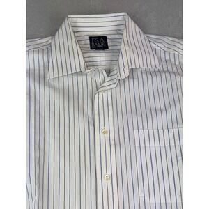 Jos A Bank Mens 16X34 French Cuff Button Down Dress Shirt White Blue Pinstripe